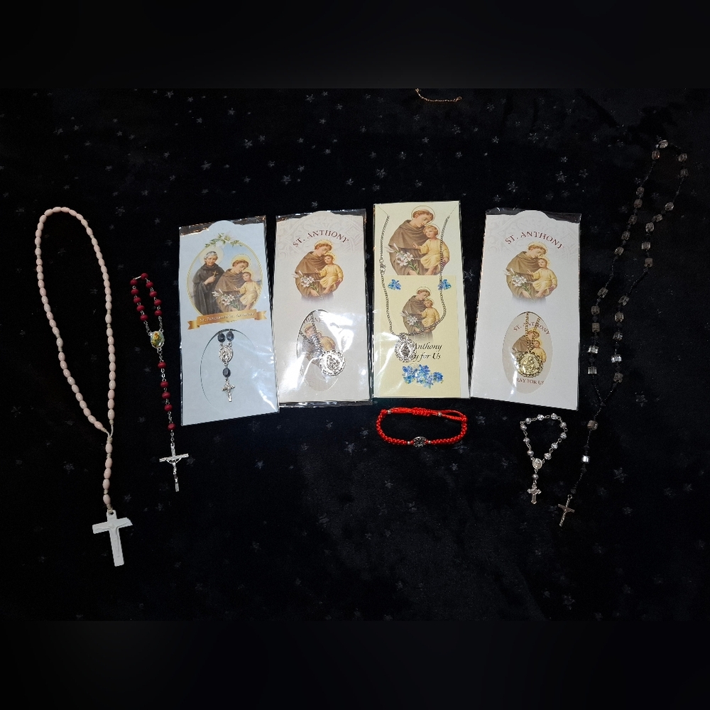 ✝️Religious Bundle Prayer Rosary Necklaces St Anthony Crucifix Jesus Cross - Picture 8 of 16